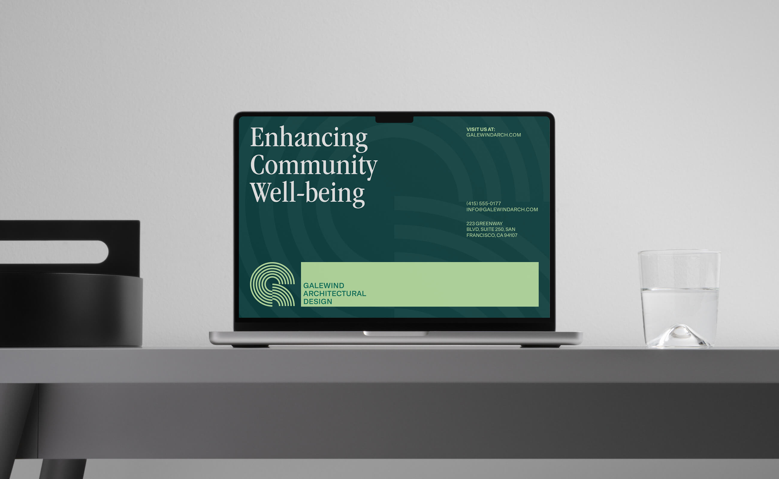 Galewind 景觀建筑設(shè)計(jì)公司企業(yè)logo設(shè)計(jì)vi形象設(shè)計(jì)，深綠色線條風(fēng)格