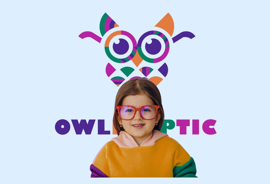 OWLETOPTIC兒童眼鏡品牌logo設計“彩色貓頭鷹”圖形