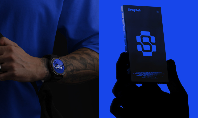 Snaptek 人工智能尖端科技品牌S字母logo設(shè)計(jì)vi設(shè)計(jì)，藍(lán)色科技風(fēng)