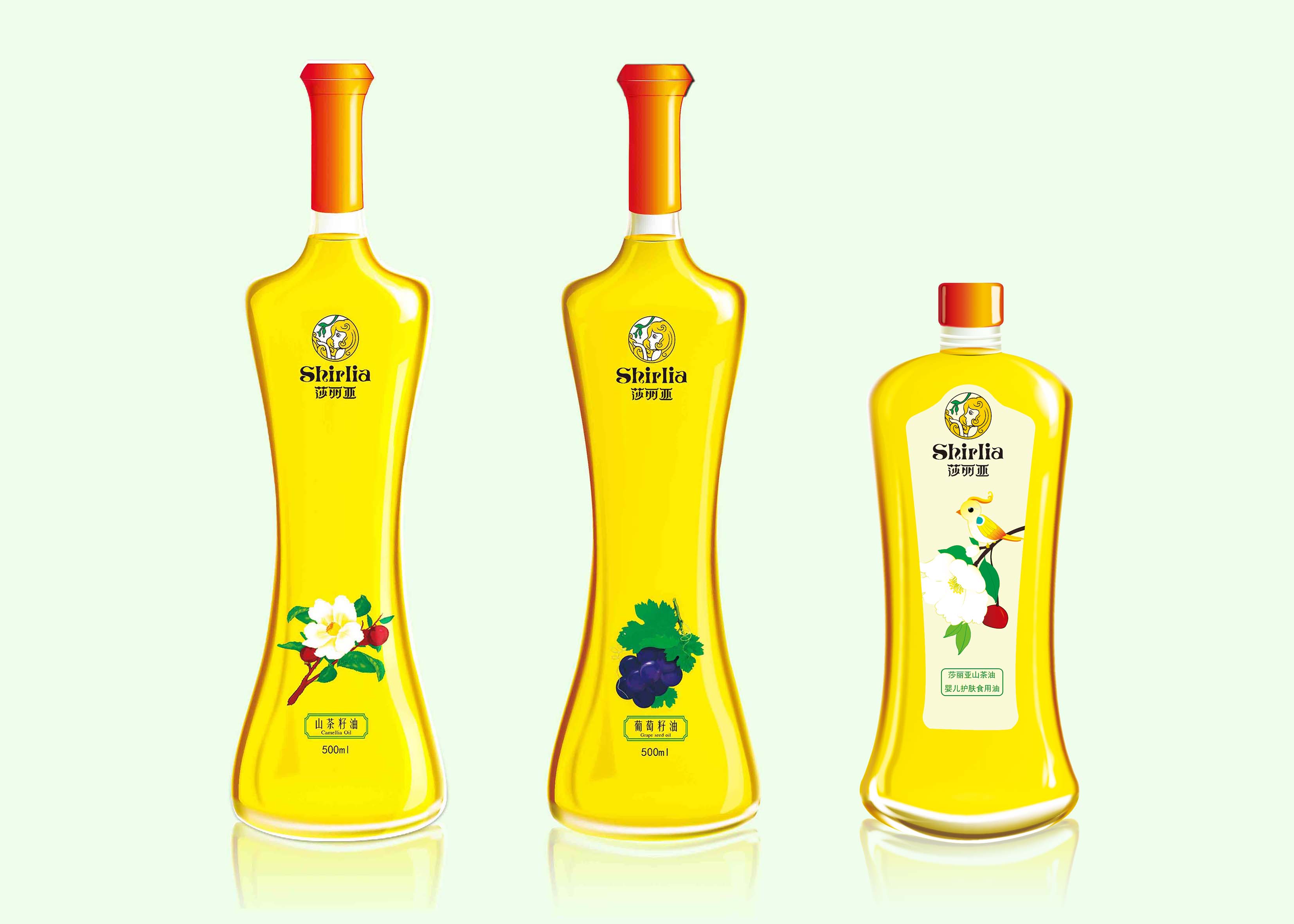Shirlia 莎麗亞食用油瓶形設計山茶油亞麻籽油葡萄籽包裝設計禮盒包裝設計-上海包裝設計公司