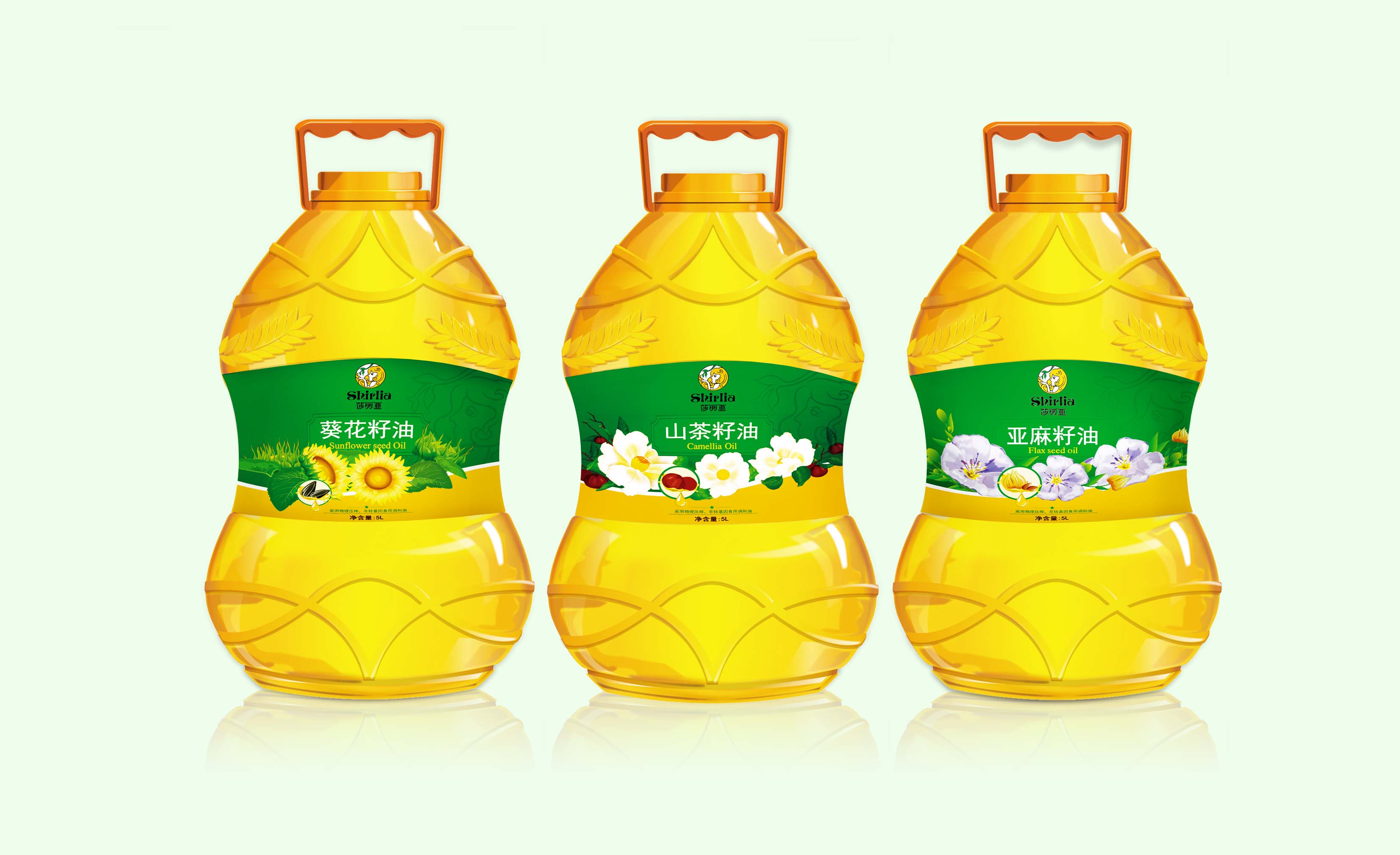 Shirlia 莎麗亞食用油瓶形設計山茶油亞麻籽油葡萄籽包裝設計禮盒包裝設計-上海包裝設計公司