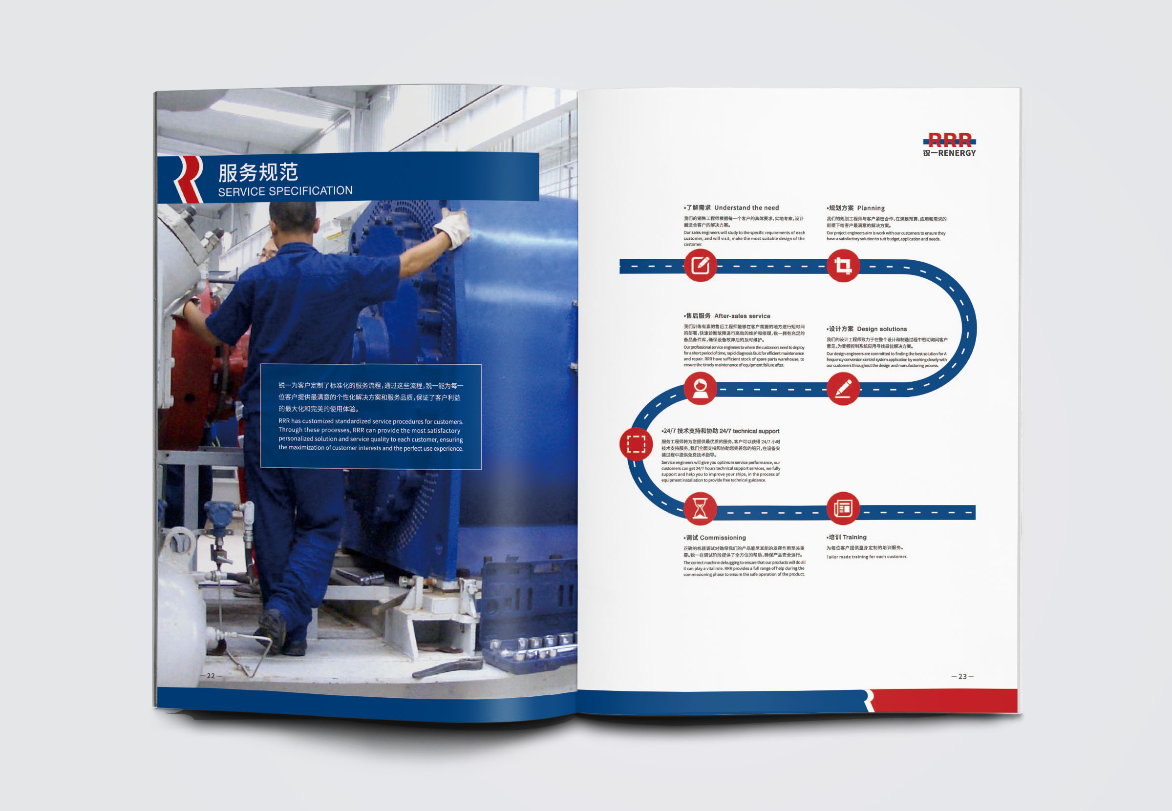 銳一機(jī)電公司宣傳畫冊設(shè)計(jì),對比色與R識別風(fēng)公司畫冊設(shè)計(jì)