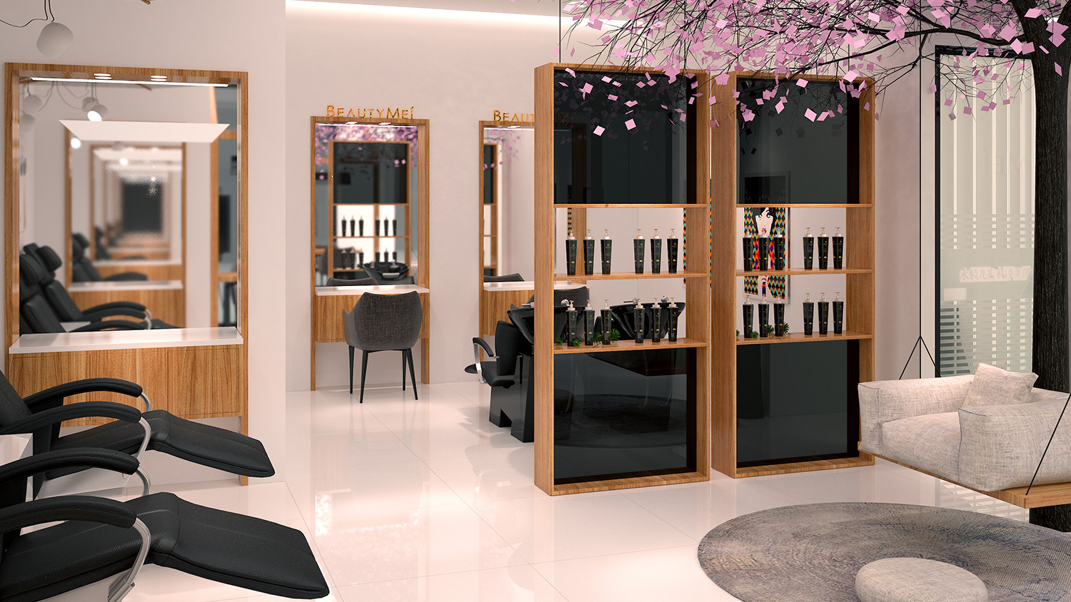 Beautymei水魅兒美甲護膚化妝品專賣體驗店鋪空間設(shè)計，黑色+深原木色風(fēng)格